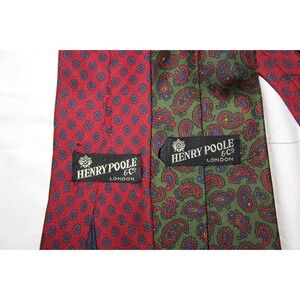 LOT of 2 HENRY POOLE Men's Silk Ties Made in England Green Red 55/4 Vintage